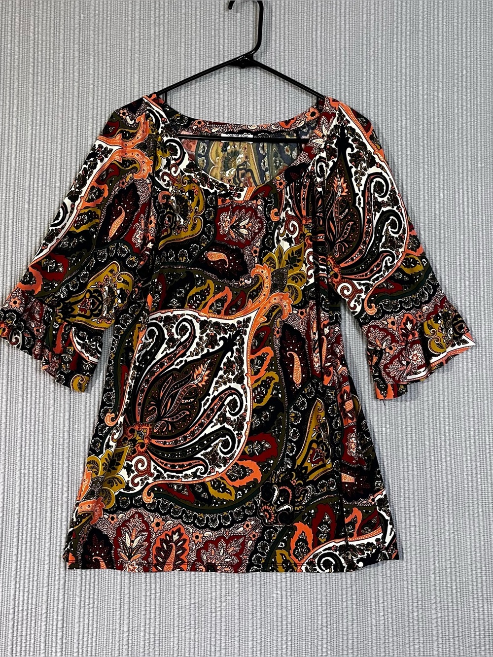 The Zig Zag Stripe Fluid Knit Blouse Autumn Paisley Womens M Ruffle Bell Sleeves